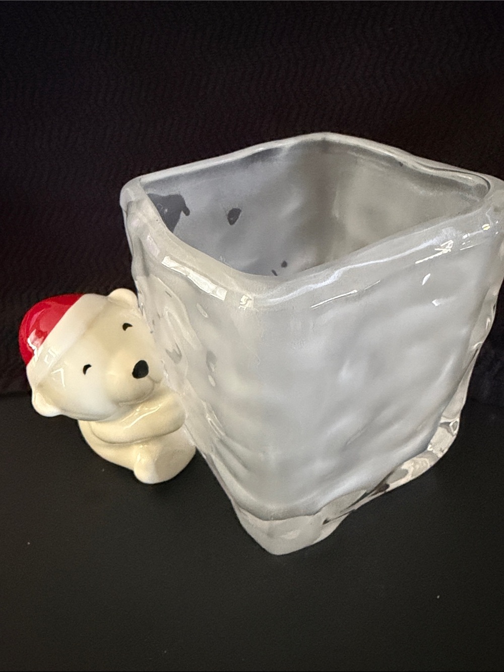 Teleflora “Send A Hug” Ceramic Polar Bear Cube Planter with Frosted Glass